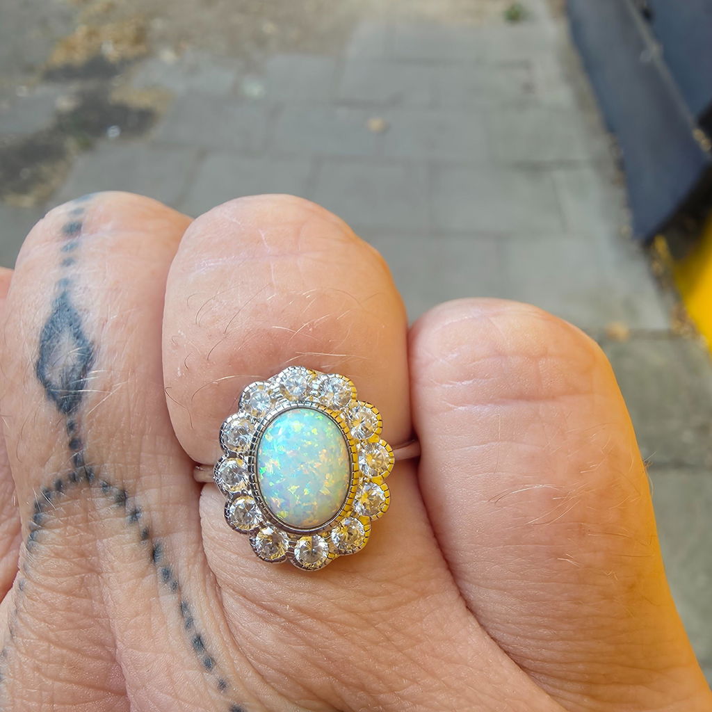 Vintage Opal CZ Halo Ring