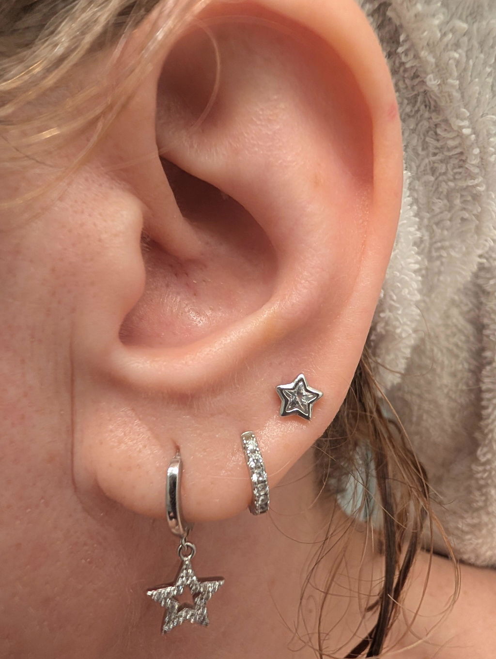 CZ Star Huggie Hoop Earrings in Sterling Silver, Silver, Gold or Rose Gold, Tiny Star Hoops