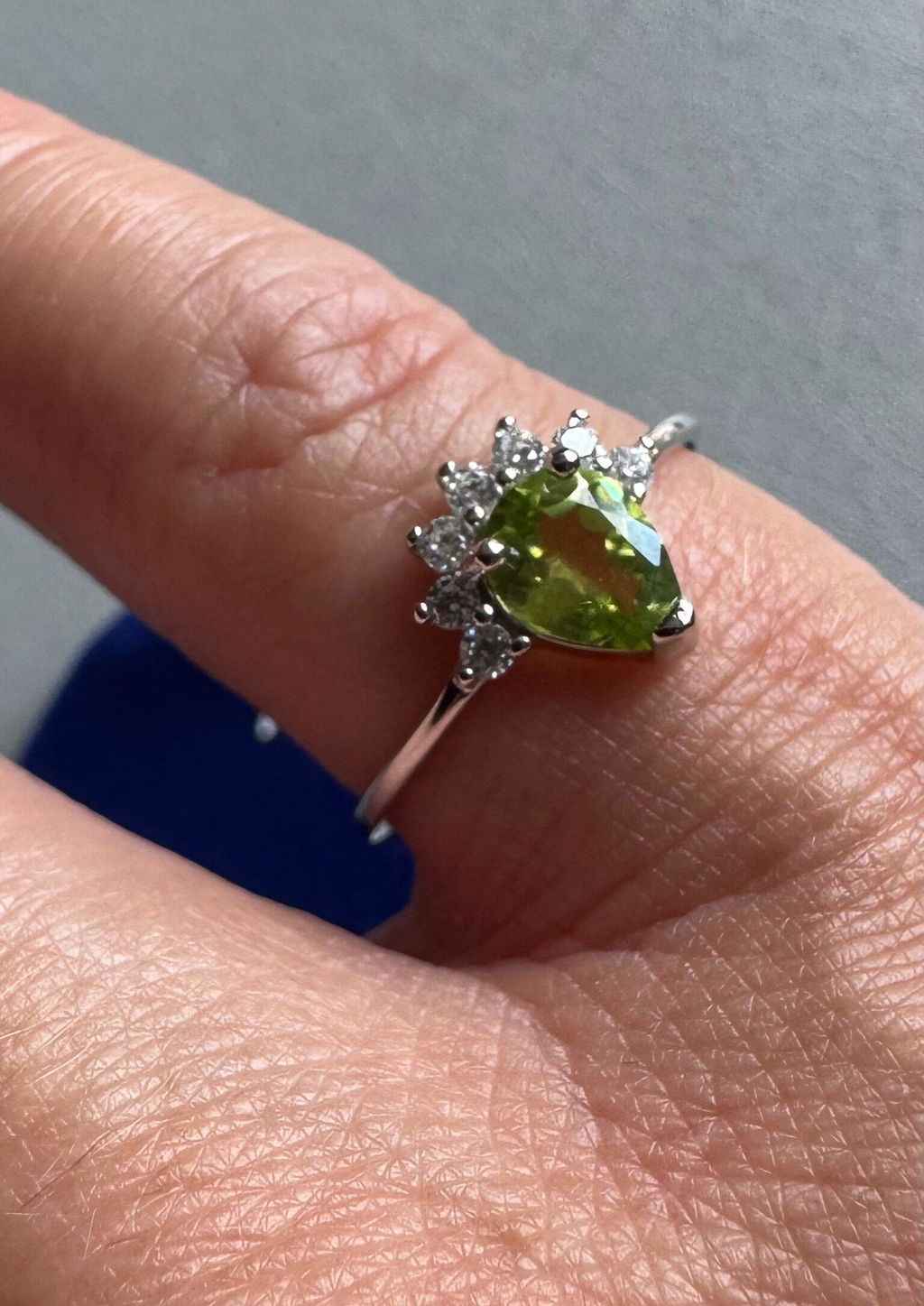 Vintage Pear Cut Peridot Crown Halo Ring