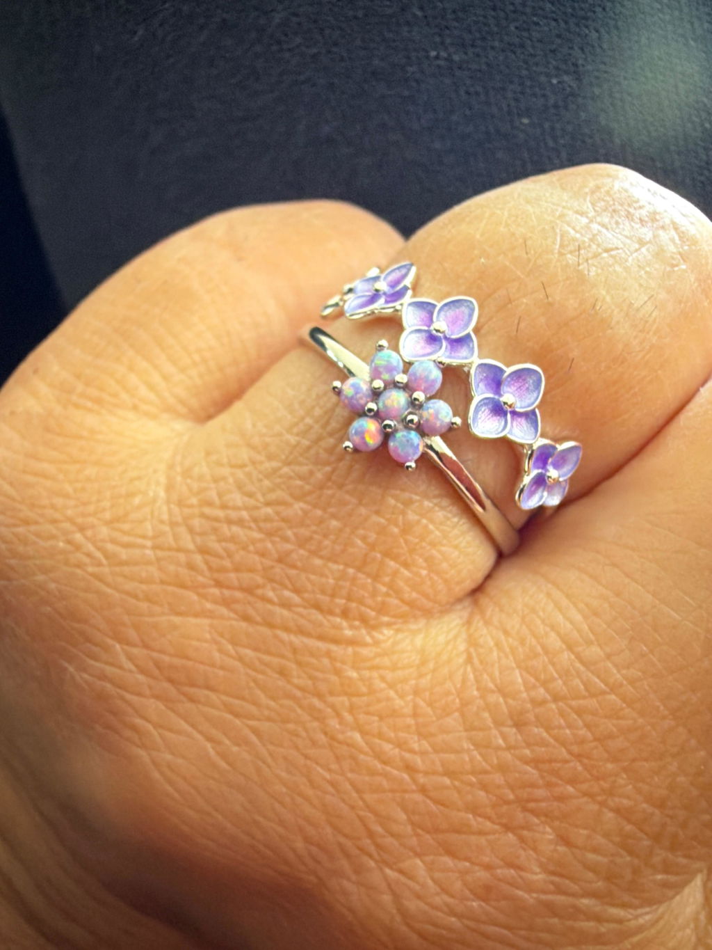 Opal Flower Motif Ring
