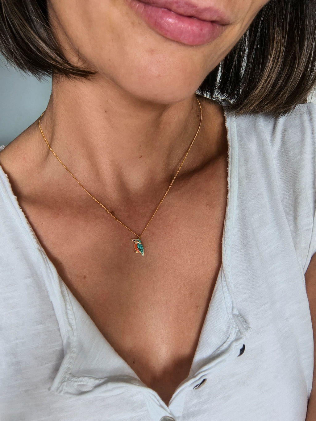 Enamel Kingfisher Pendant Necklace