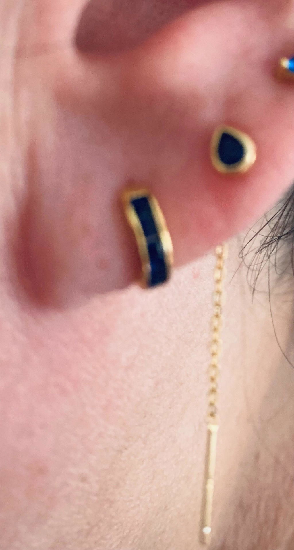 Tiny Sapphire Blue Droplet Bezel  CZ Crystal Threader Earrings in Sterling Silver, Silver or Gold, Minimalist Pear Cut Ear Threaders