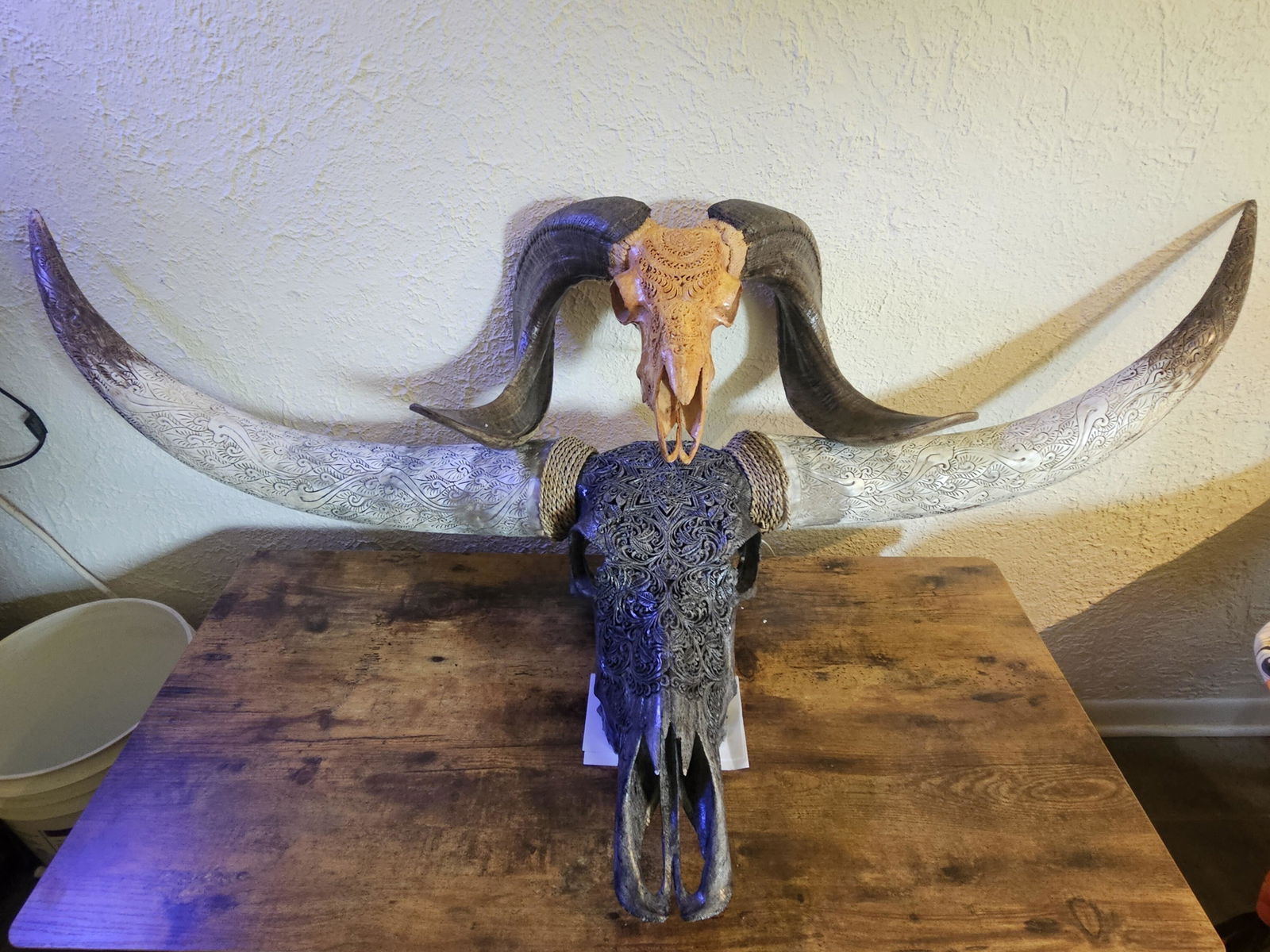 Hand Carved Longhorn Skull - Antique Bronze Mandala // Metallic