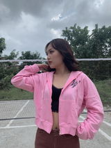 Pink Zipper Crop Hoodie