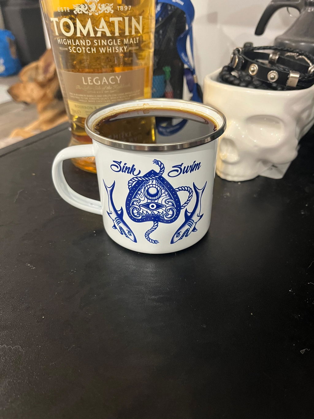 Sink Or Swim Tattoo Stencil 12oz Enamel Mug