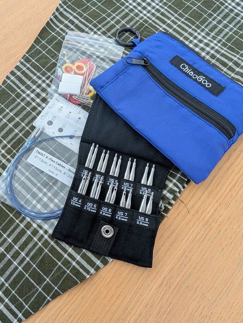 ChiaoGoo TWIST 2-Inch 3-Inch Shorties Blue Set US-4 - US-8 Stainless Steel Interchangeable Knitting Needles