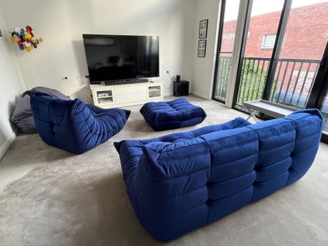 SofaByDesign Custom order black vegan leather three seater+ottoman for Kim