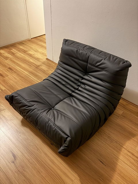 Black Vegan Leather Togo-Inspired Single Seater Sofa