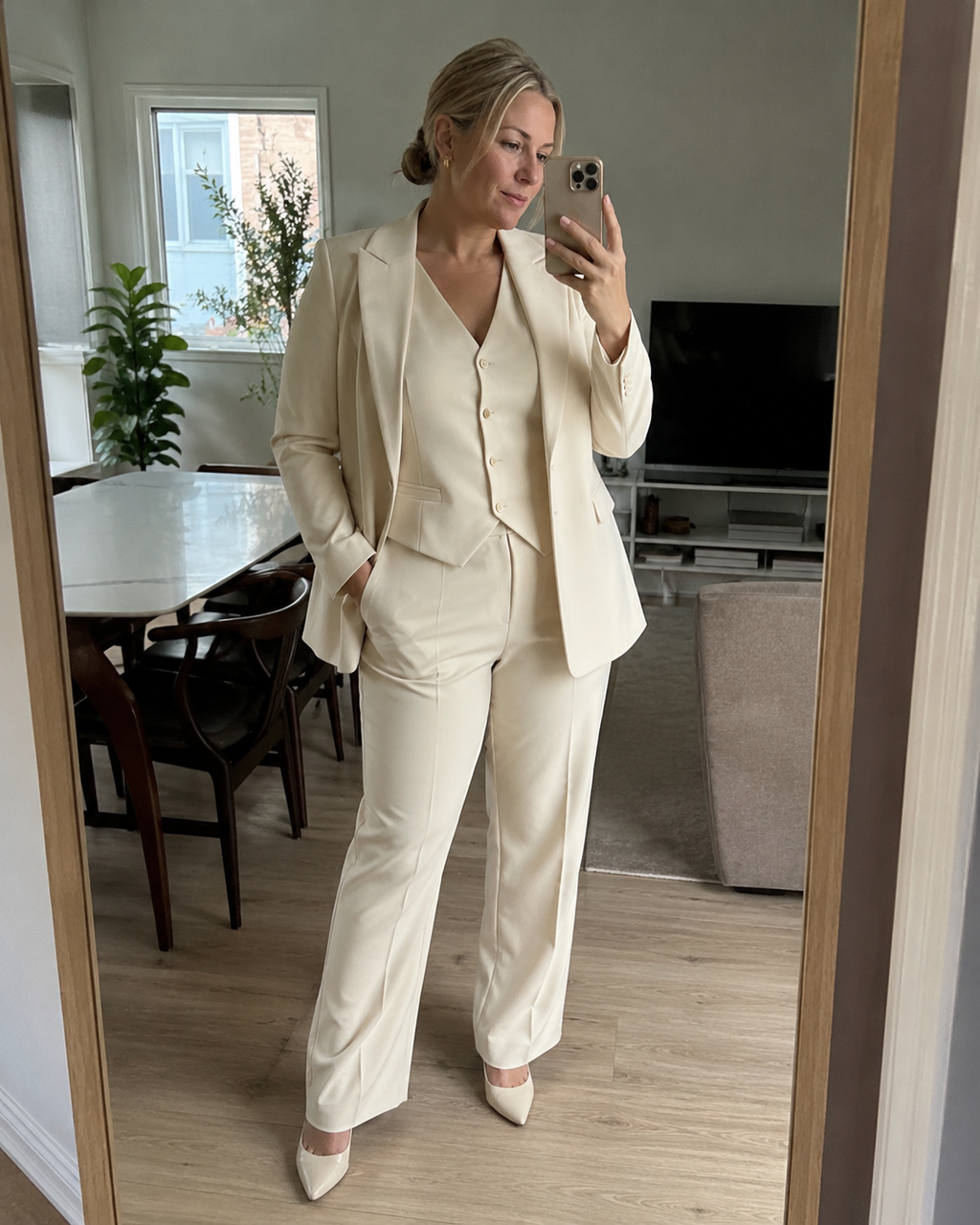 SoloveDress Women's 3 Piece Solid Peak Lapel Single Button Suit (Blazer+Vest+Pants)