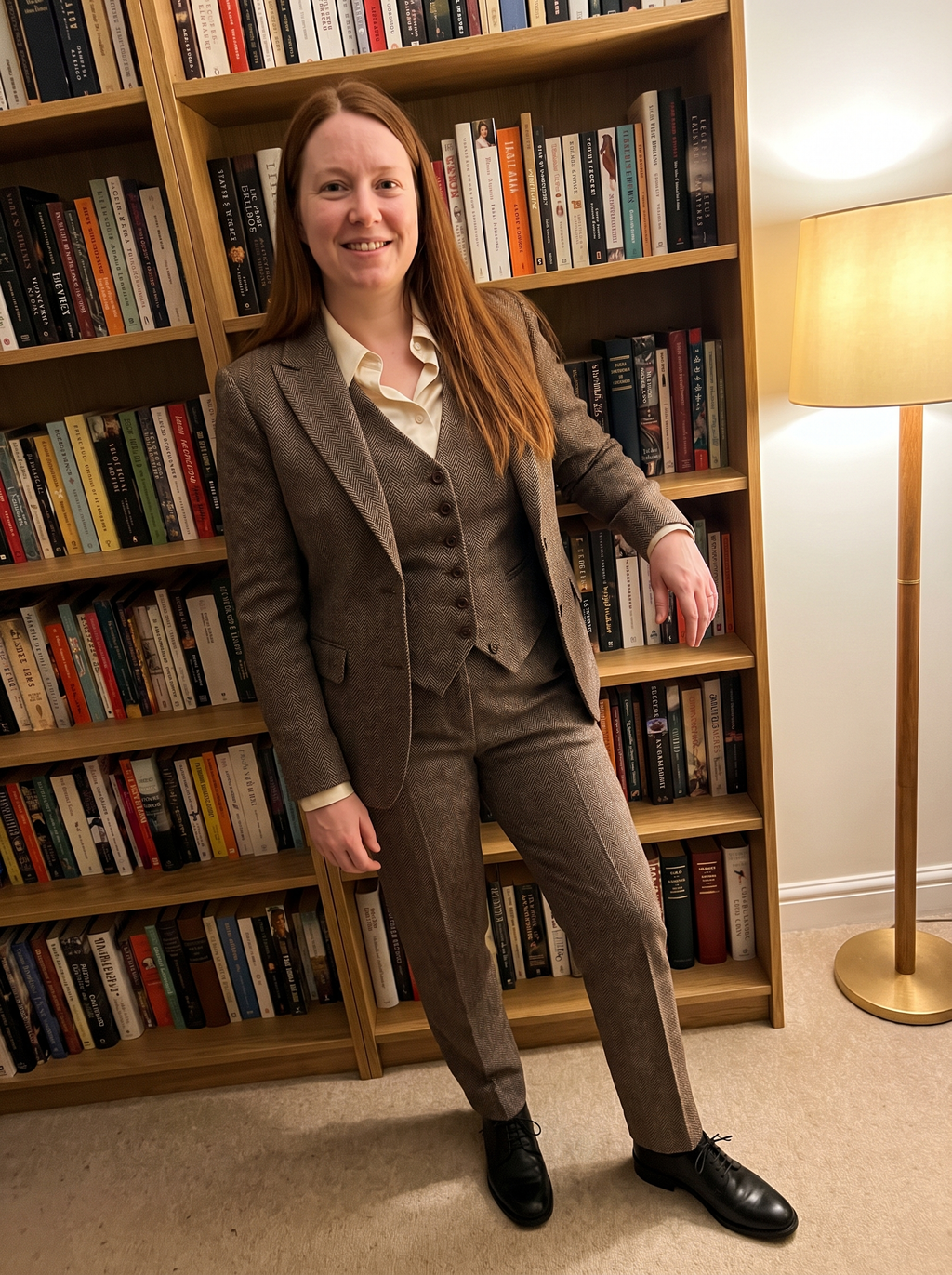 SoloveDress Women's 3 Piece Herringbone Tweed Suit Peak Lapel Single Button Pants Set (Blazer+Vest+Pants)