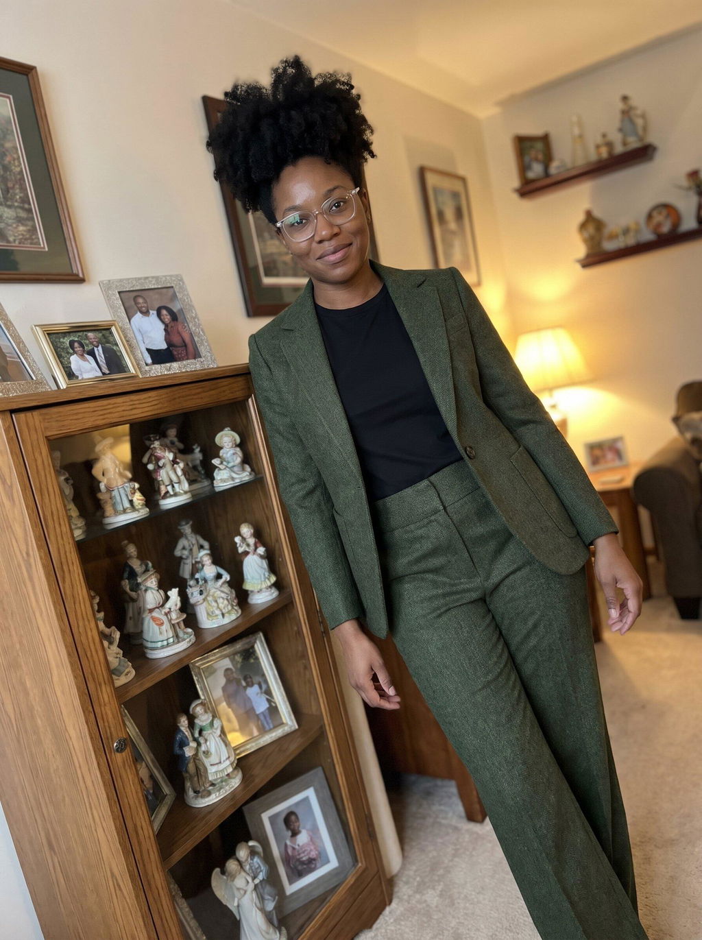 SoloveDress Women's 2 Piece Herringbone Tweed Suit Notch Lapel Single Button Pants Set (Blazer+Pants)