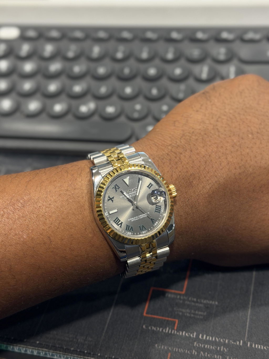 Date Mod "Wimbledon" Two-Tone Yellow Gold Watch
