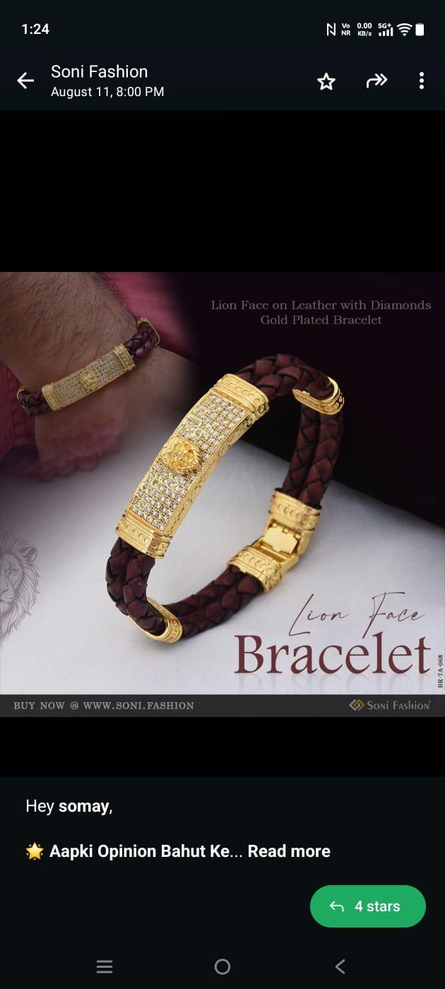Gold Plated Lion Face Bracelet for Men | Trendy Gift Fashion Jewellery - Style A068