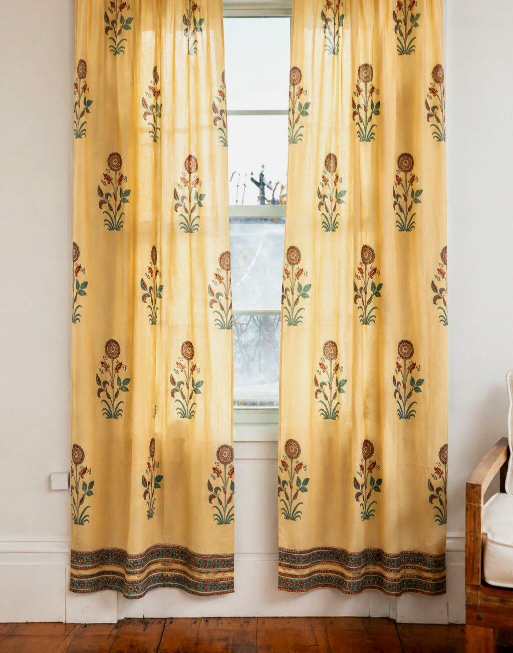 SootiSyahi 'Calendula Red' Handblock Printed Cotton Door Curtain