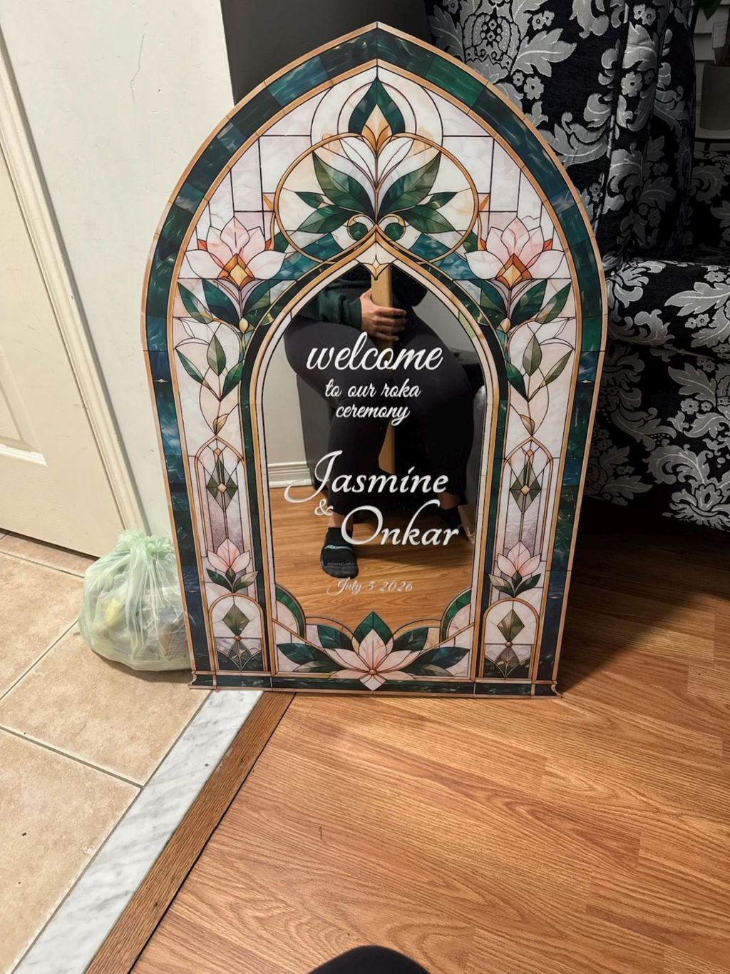 Emerald Green Stained Glass Arch Wedding Welcome Sign