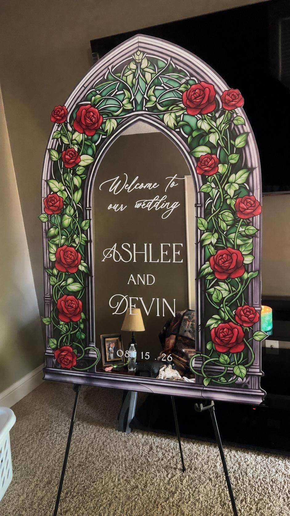 Stained Glass Roses Wedding Sign