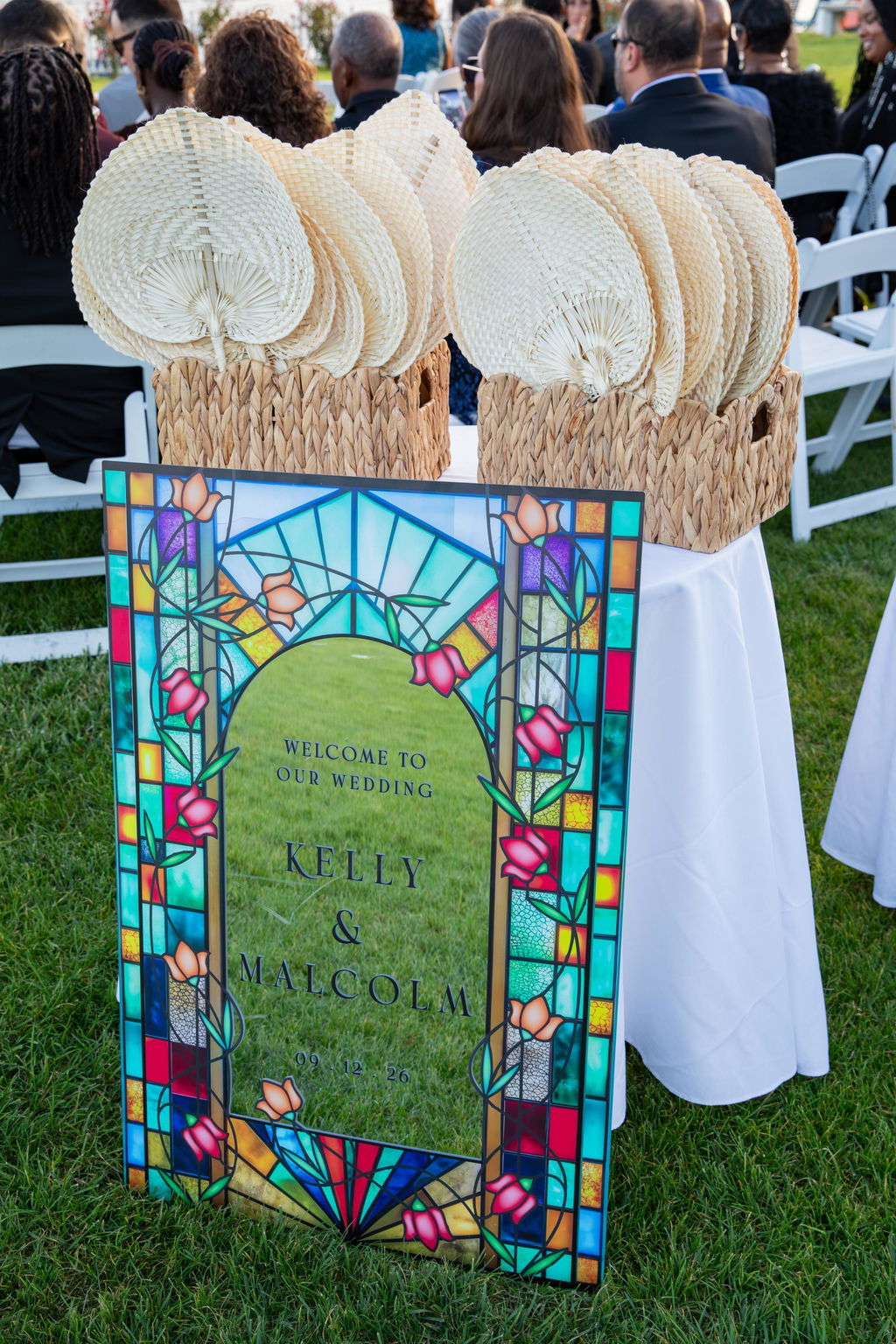 Rainbow Stained Glass Wedding Welcome Sign — Tulip Mosaic