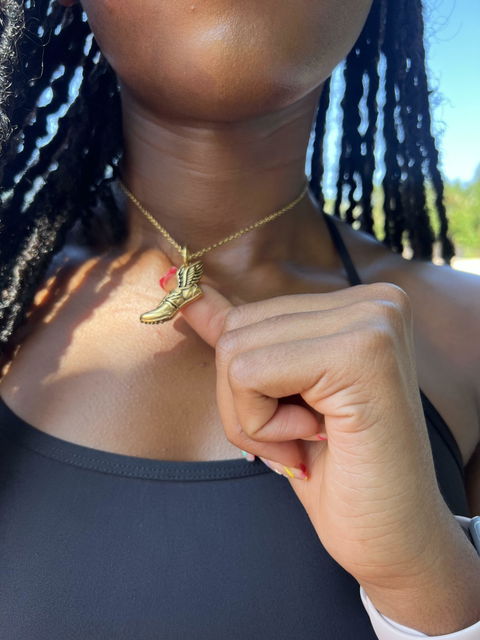 Winged Running Shoe Pendant and Chain Necklace