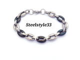 BARREL CHAIN BRACELET STAINLESS STEEL SILVER&BLACK MEN'S WOMEN'S