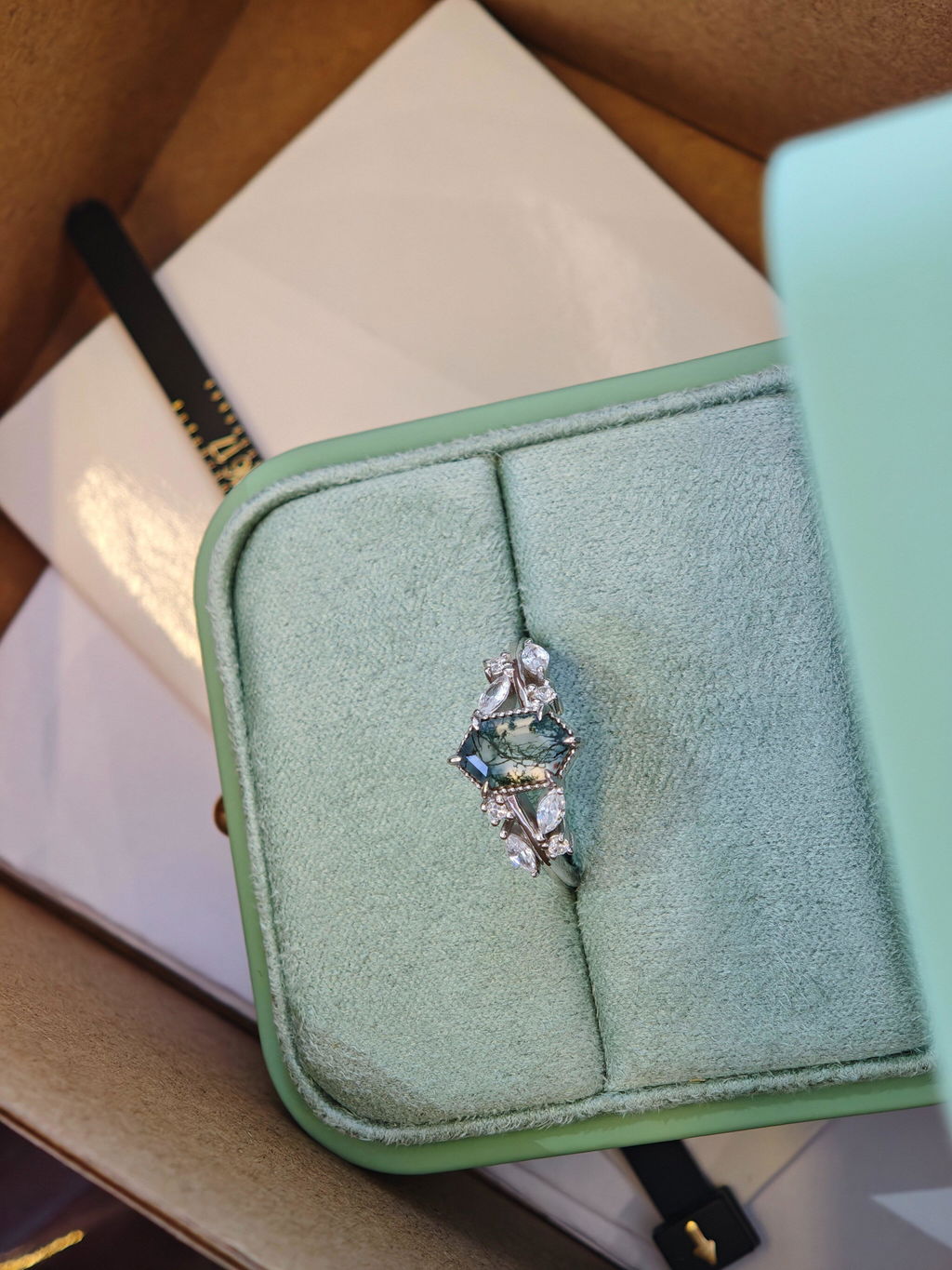 Genevieve’s Grove | Vintage Hexagon Moss Agate Engagement Ring