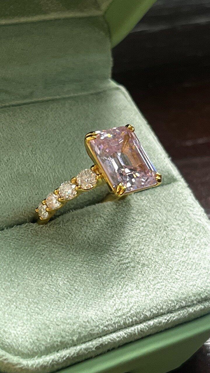 Elena’s Heritage | 3CT Emerald Cut Pink Sapphire Engagement Ring