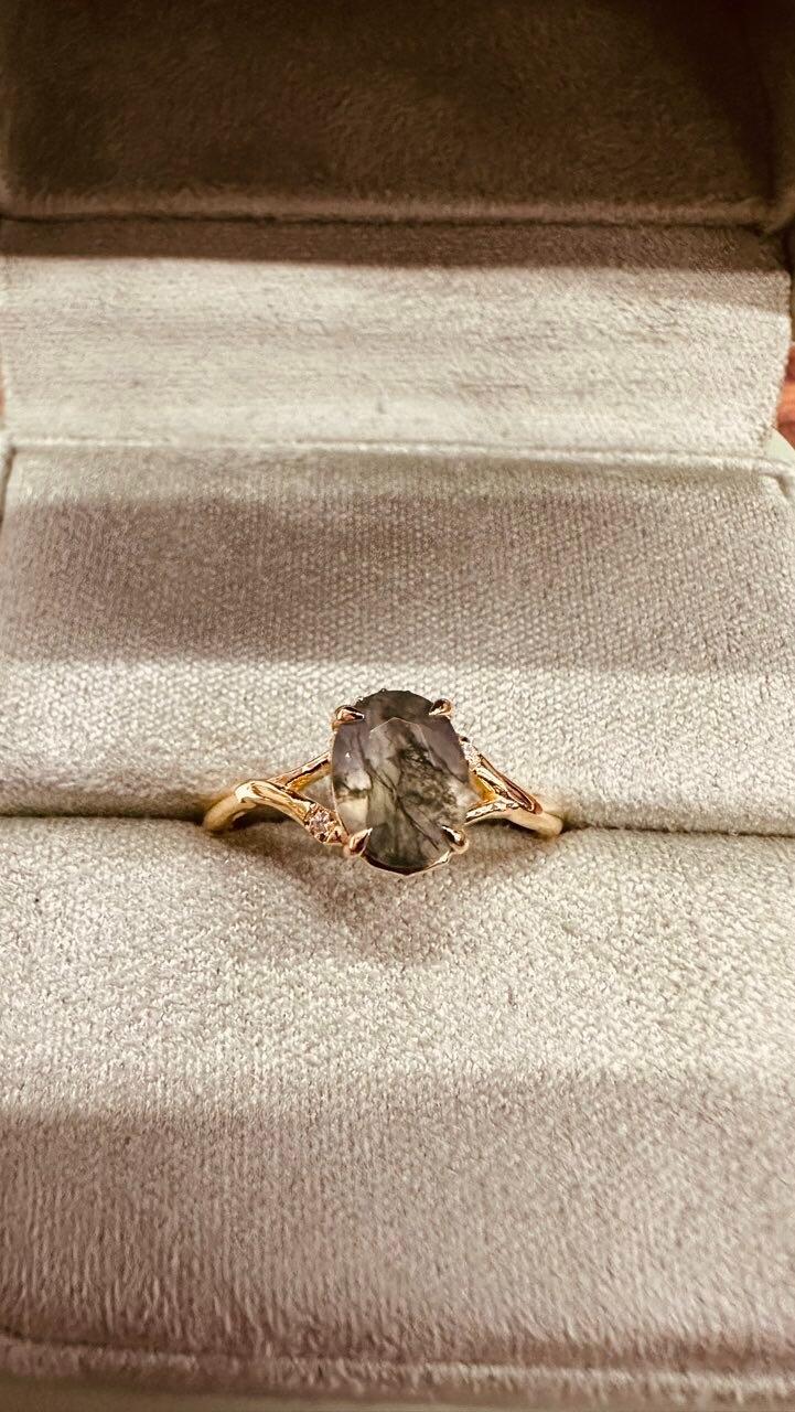 Mirelle's Glade | Oval Moss Agate Engagement Ring