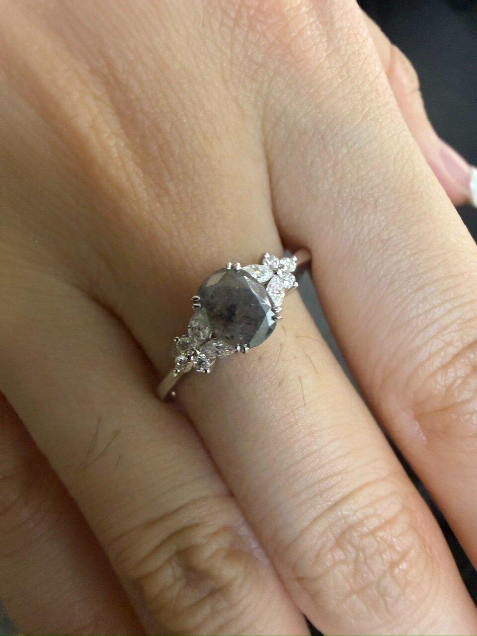 Isadora’s Bloom | 1CT Vintage Oval Salt & Pepper Diamond Cluster Engagement Ring