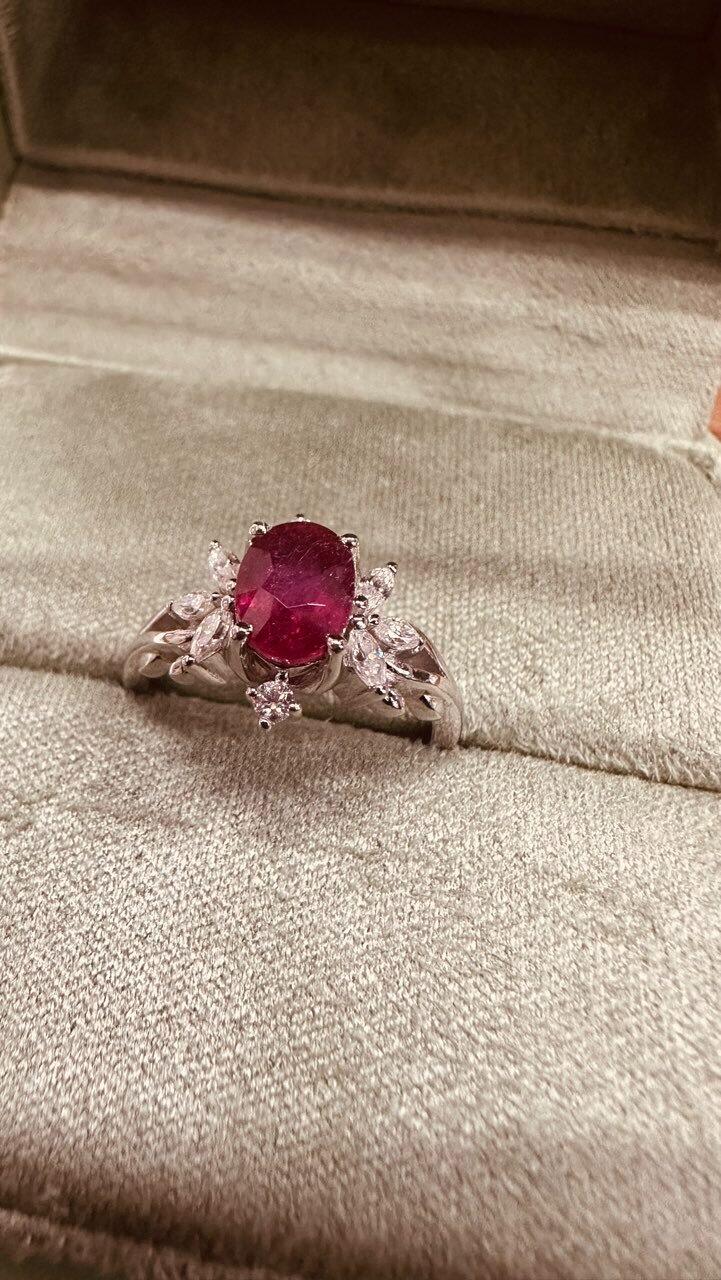 Roselight Briar | Oval Ruby Engagement Ring with Scattered Diamond Leaves