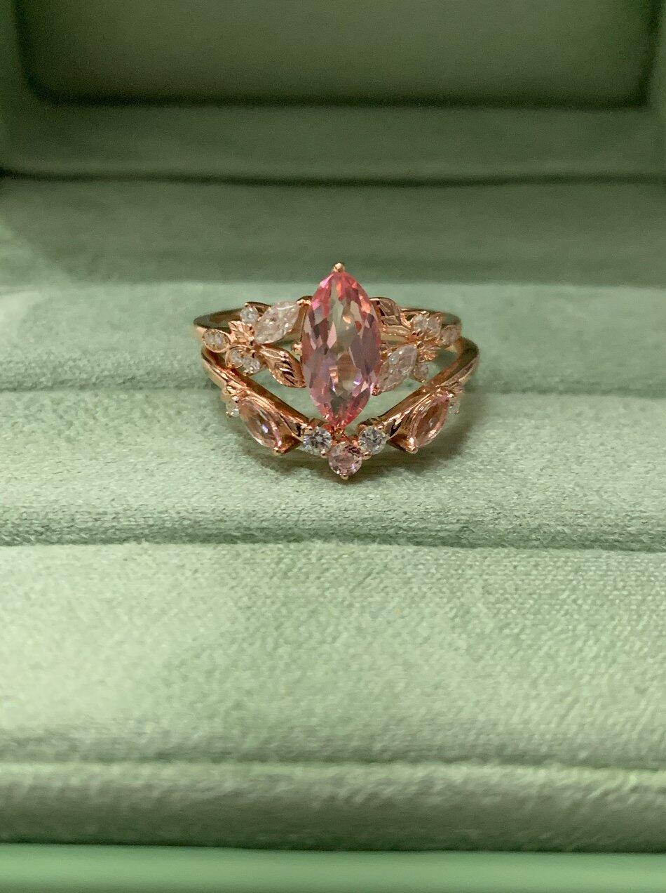 Peony's Bloom | Marquise Pink Sapphire Bridal Set 2pcs