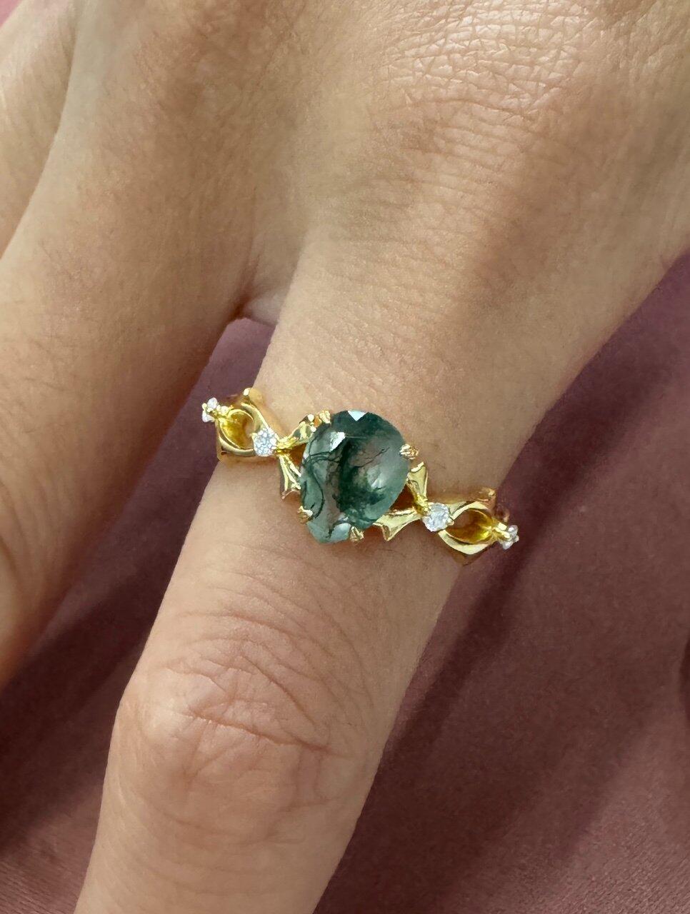 Genevieve’s Twine | Pear Moss Agate Foliage Engagement Ring