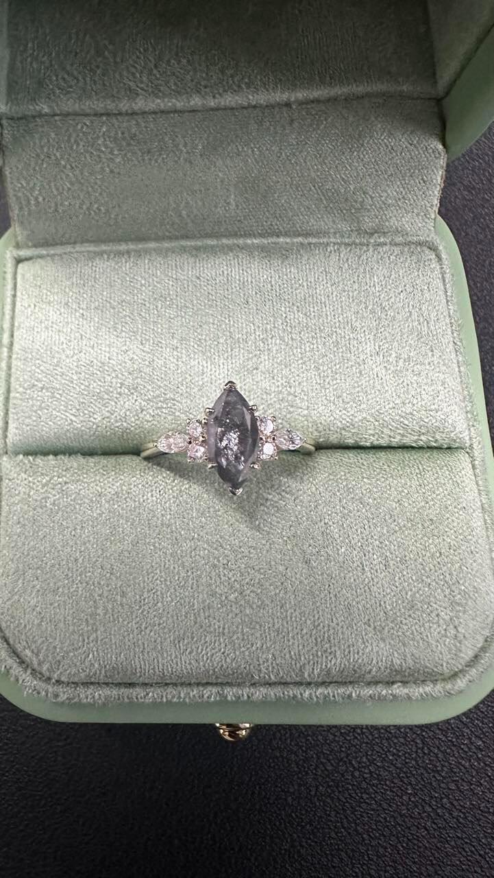 Isadora’s Stardust | Marquise Cut Salt & Pepper Diamond Cluster Engagement Ring