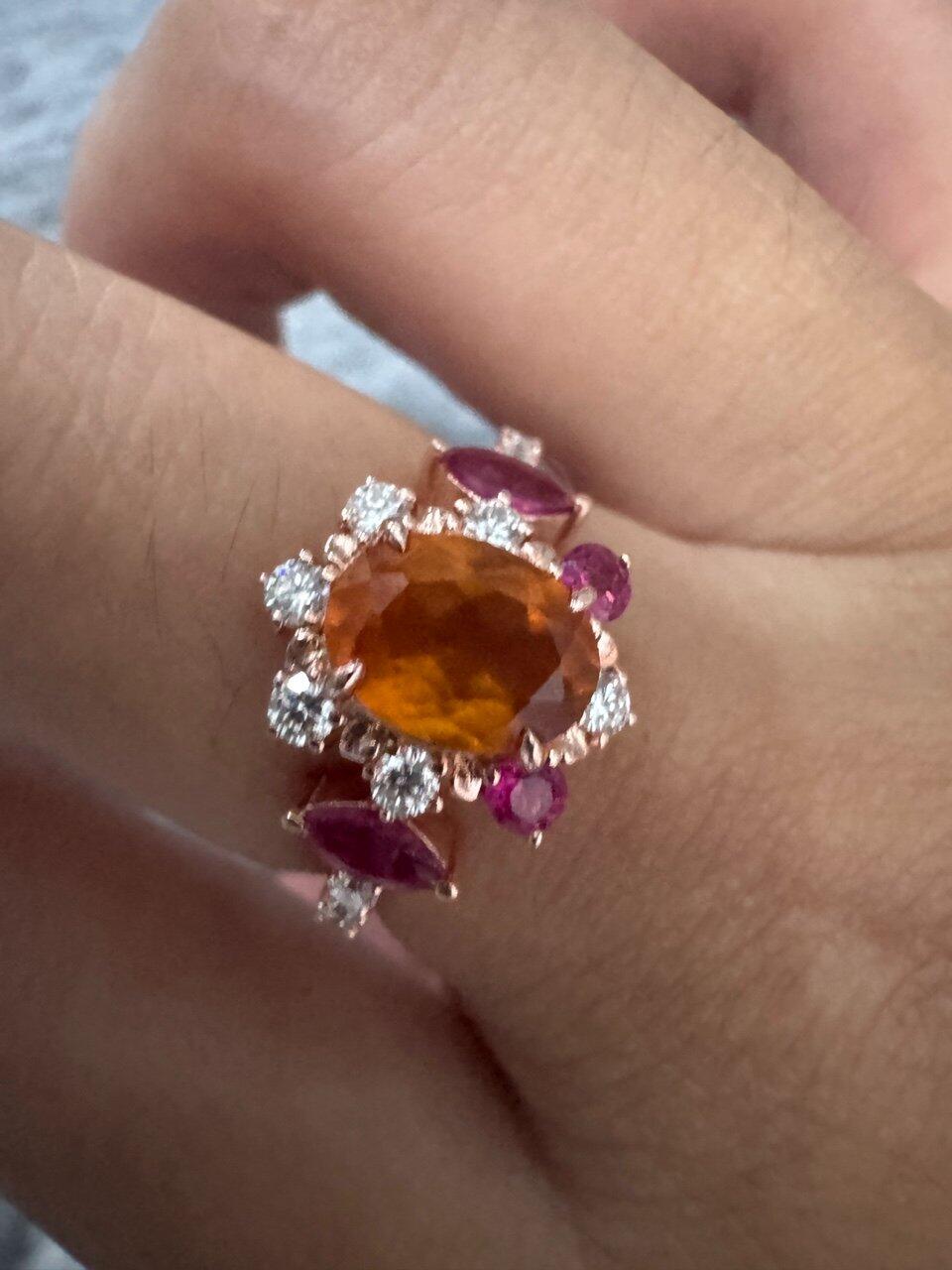 Flora's Wreath | Oval Mandarin Garnet & Multi‑Stone Halo Engagement Ring