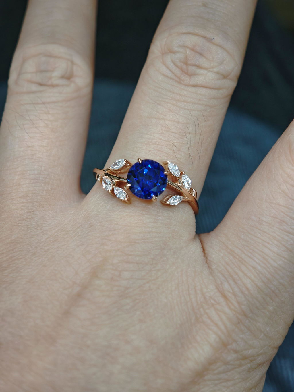 Eleonora’s Radiance | Round Blue Sapphire Vine Engagement Ring