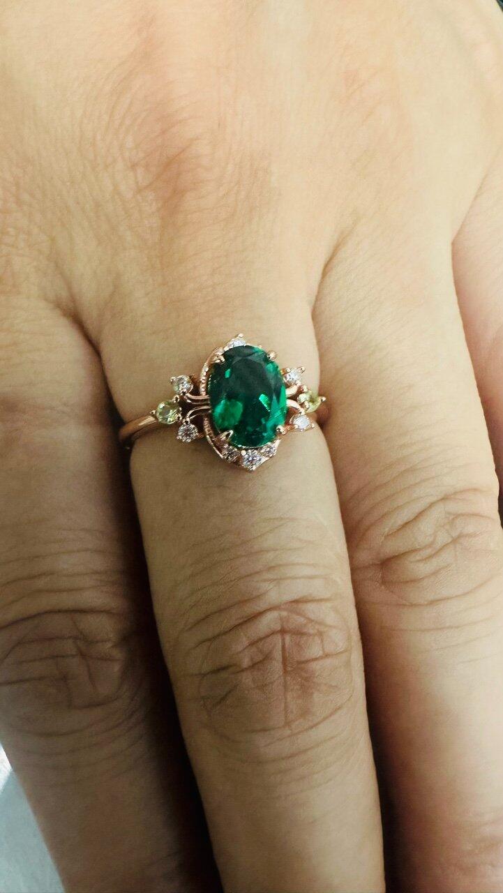 Elysia’s Verdure | Oval Vintage Green Sapphire Engagement Ring