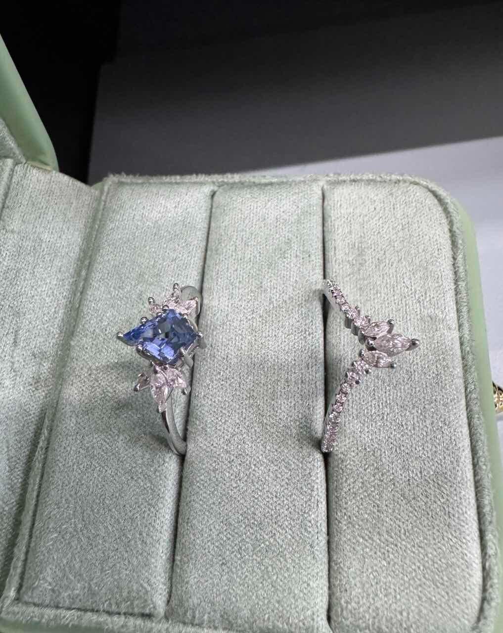 Titania’s Wings | Kite Cut Moss Agate Butterfly Engagement Ring Set 2pcs