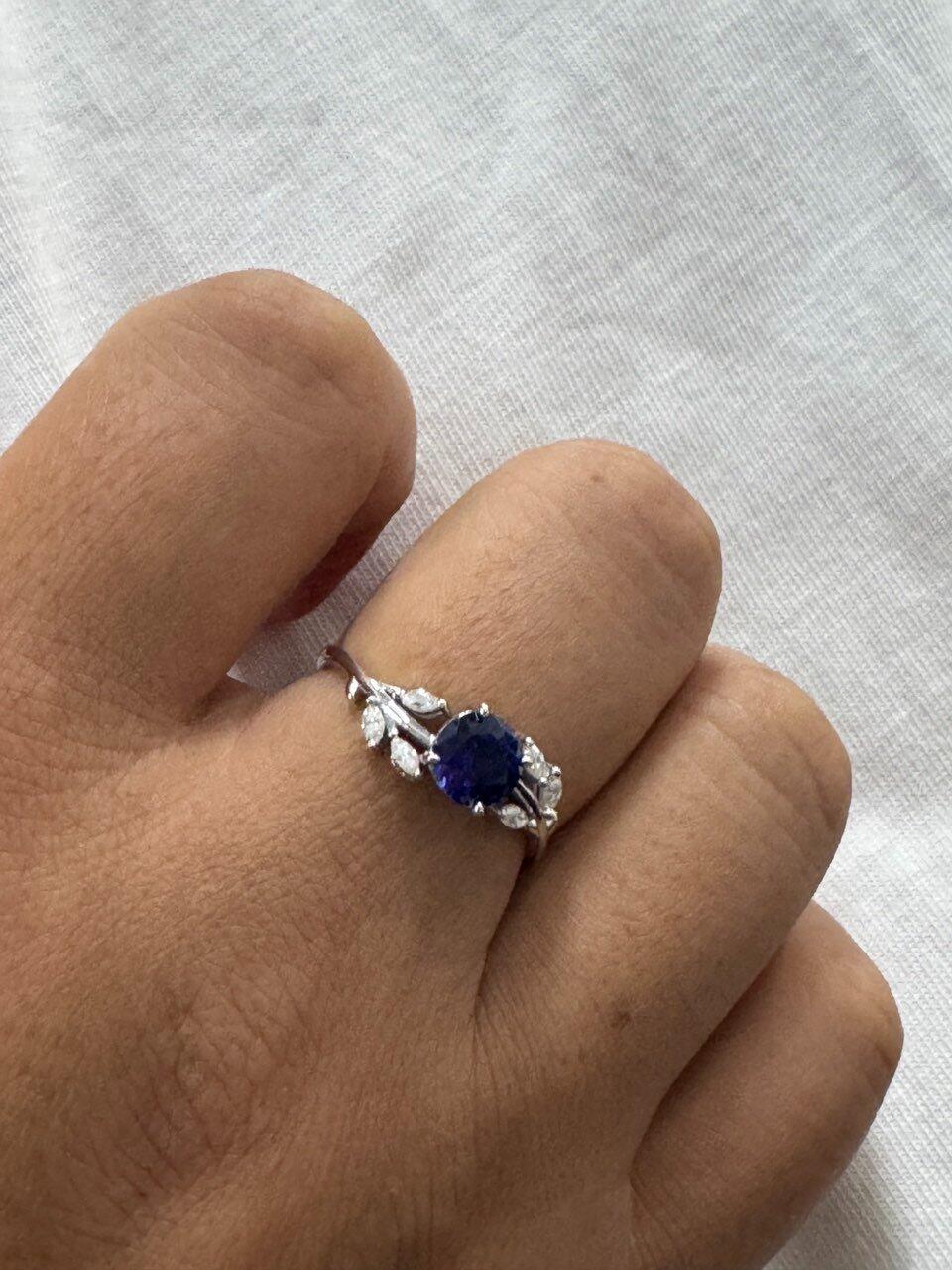 Eleonora’s Radiance | Round Blue Sapphire Vine Engagement Ring