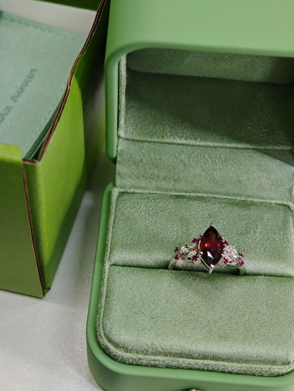 Valencia’s Crimson | 2CT Marquise Ruby Vintage Engagement Ring