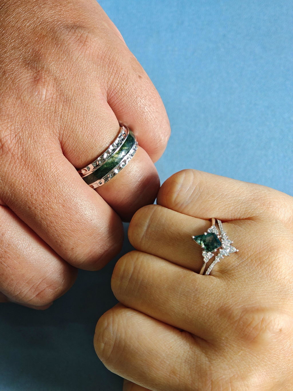 Genevieve’s Harmony | Luxurious Eternal Moss Agate Couple Ring Set 3pcs
