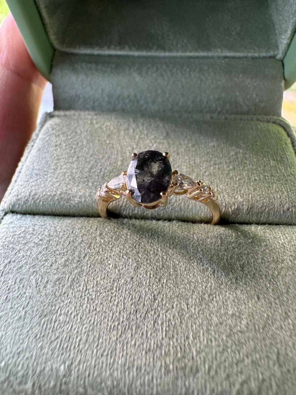 Isadora’s Guard | 1CT Vintage Oval Salt & Pepper Diamond Accented Engagement Ring