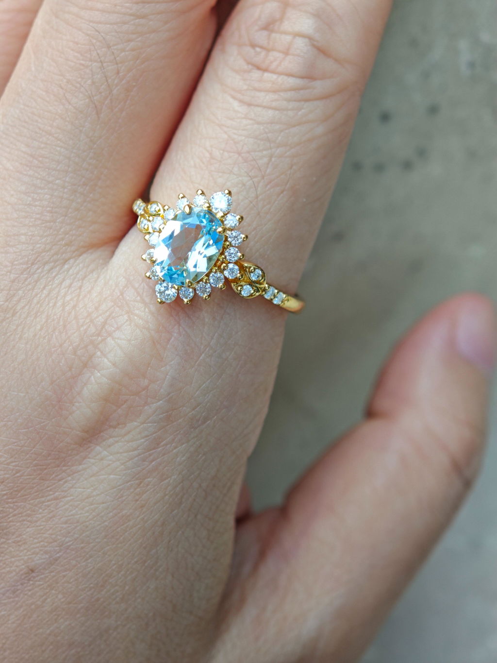 Theia’s Tide | Oval Aquamarine Halo Engagement Ring