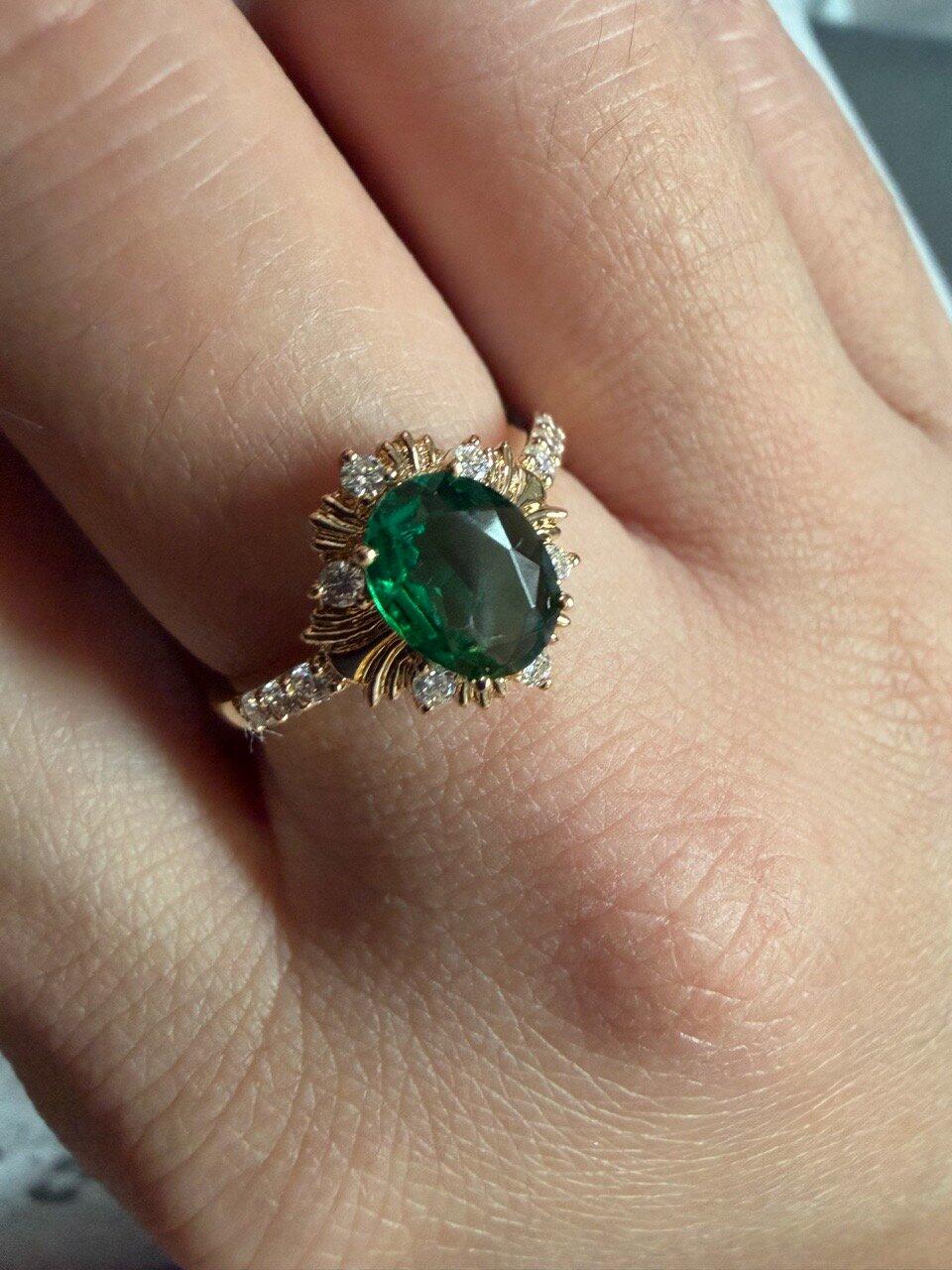 Alexandra’s Verdure | 1.5CT Vintage Oval Emerald Halo Engagement Ring
