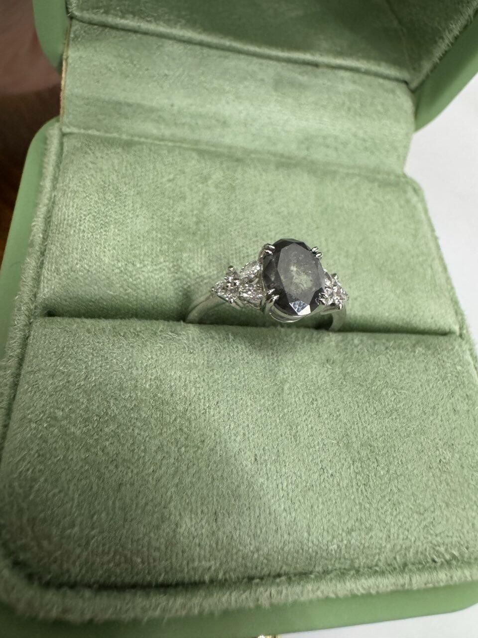Isadora’s Bloom | 1CT Vintage Oval Salt & Pepper Diamond Cluster Engagement Ring
