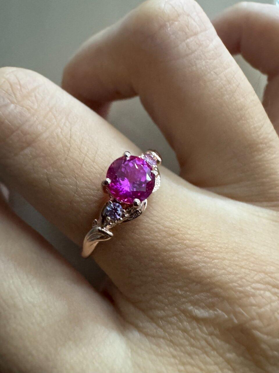Rosalind’s Petal | Round Cut Pink Sapphire Engagement Ring