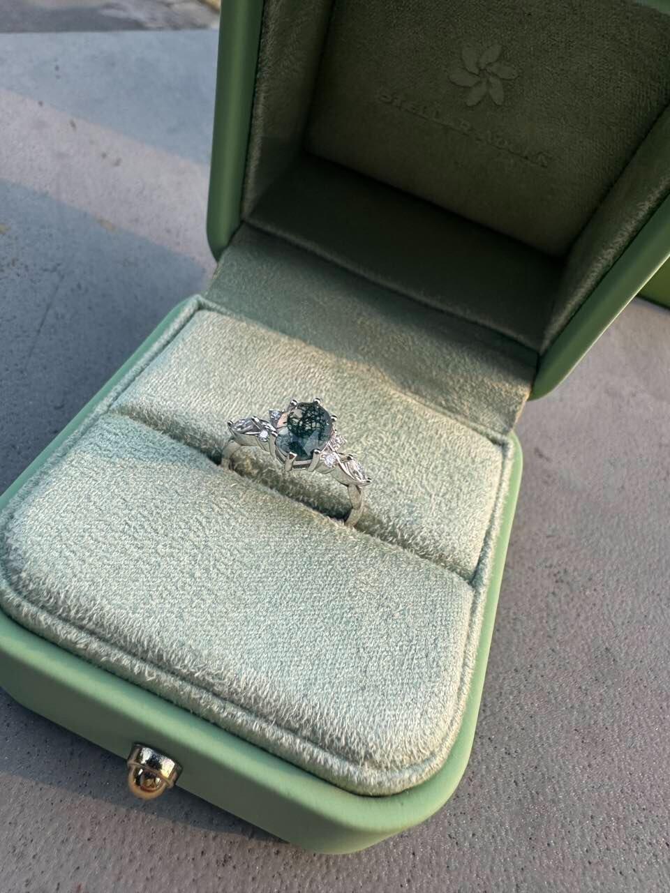 Flora’s Eternal | Oval Moss Agate Infinity Engagement Ring