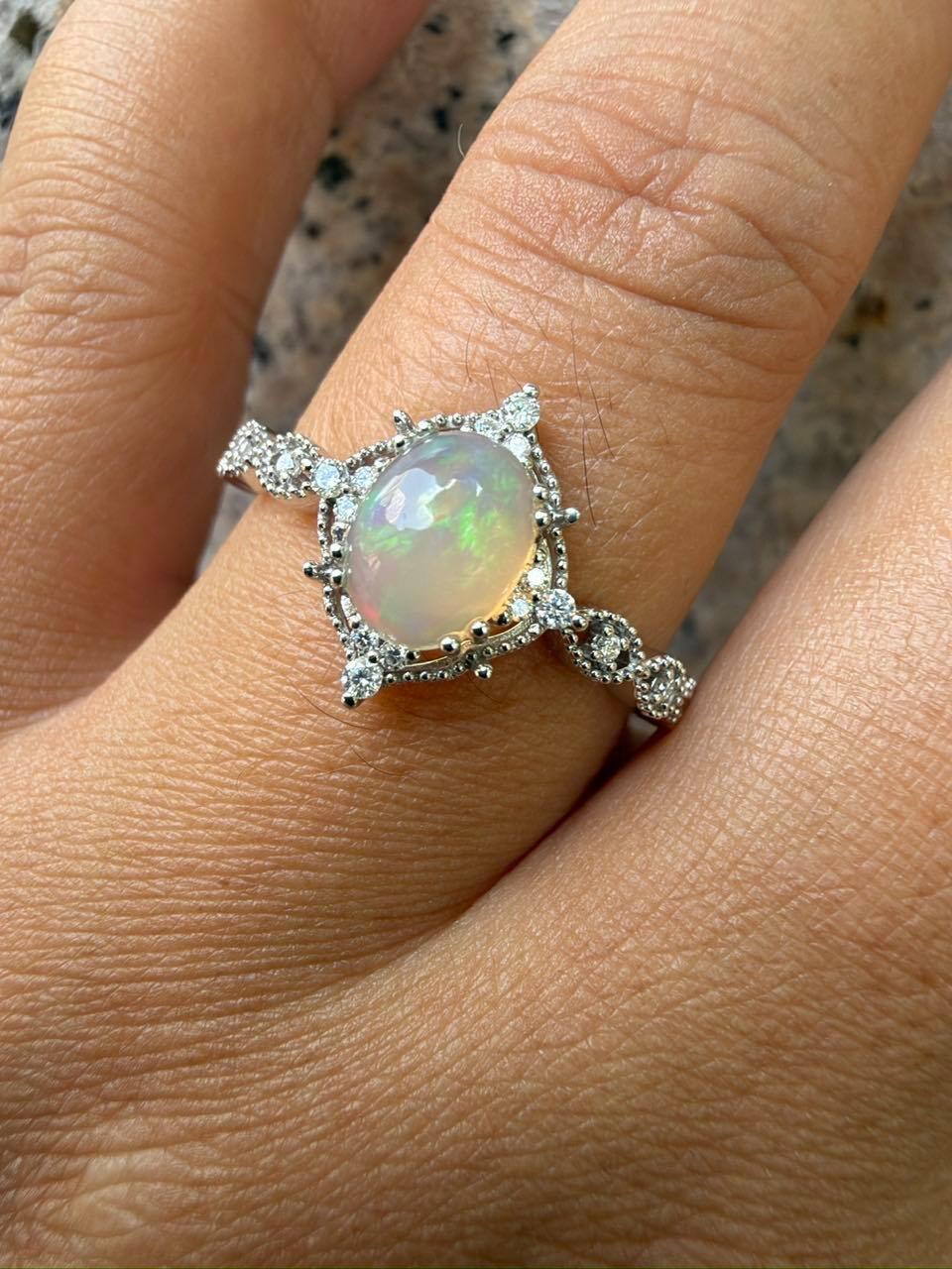Charlotte’s Mistveil | 1.5CT Oval Opal Vintage Engagement Ring