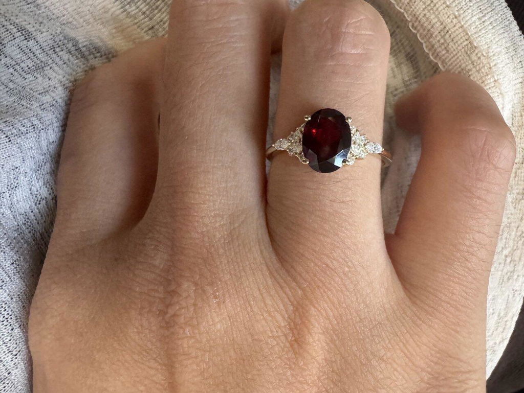 Sylvie’s Dew | Classic Oval Moss Agate Engagement Ring with Diamond Accents
