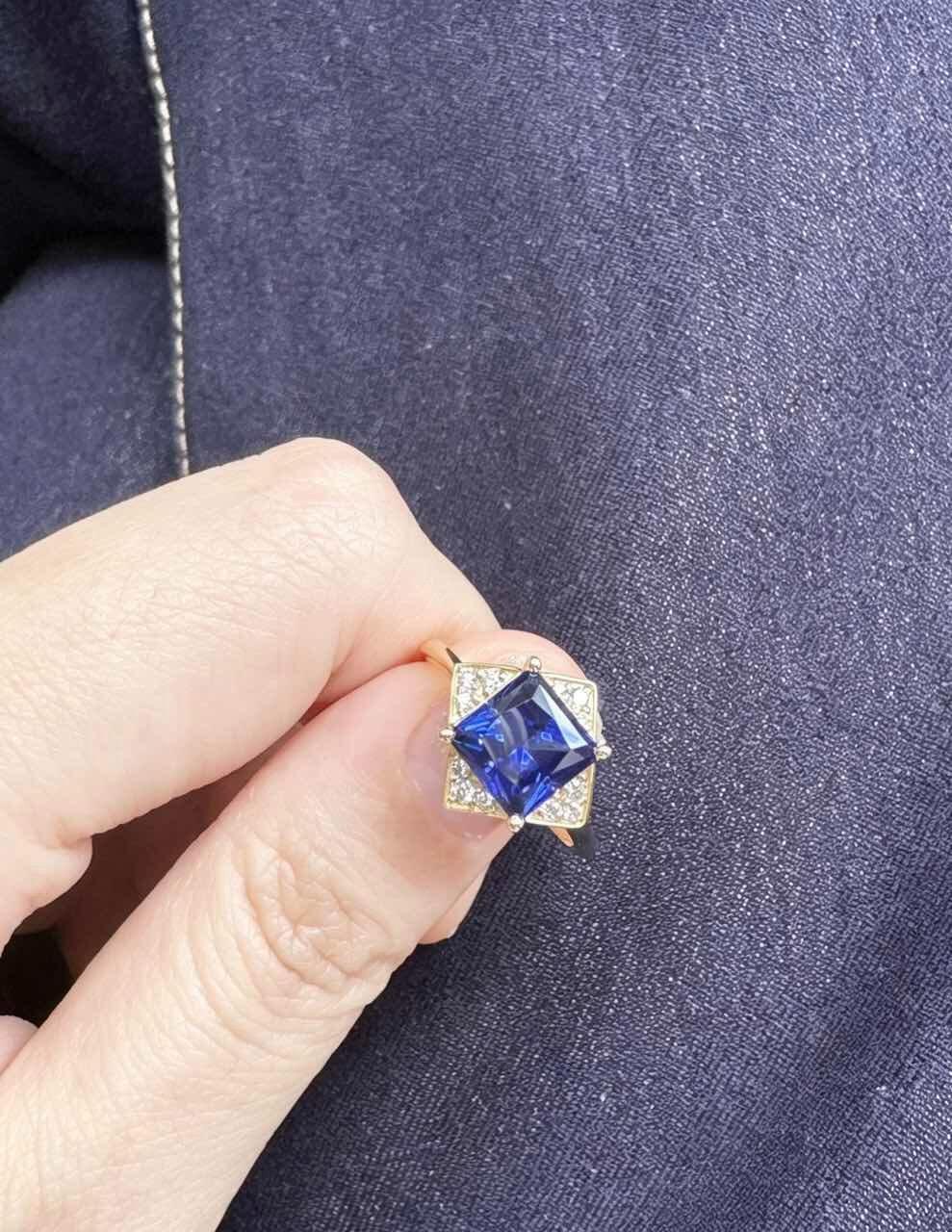 Diana’s Coronet | 1CT Vintage Princess Cut Blue Sapphire Engagement Ring