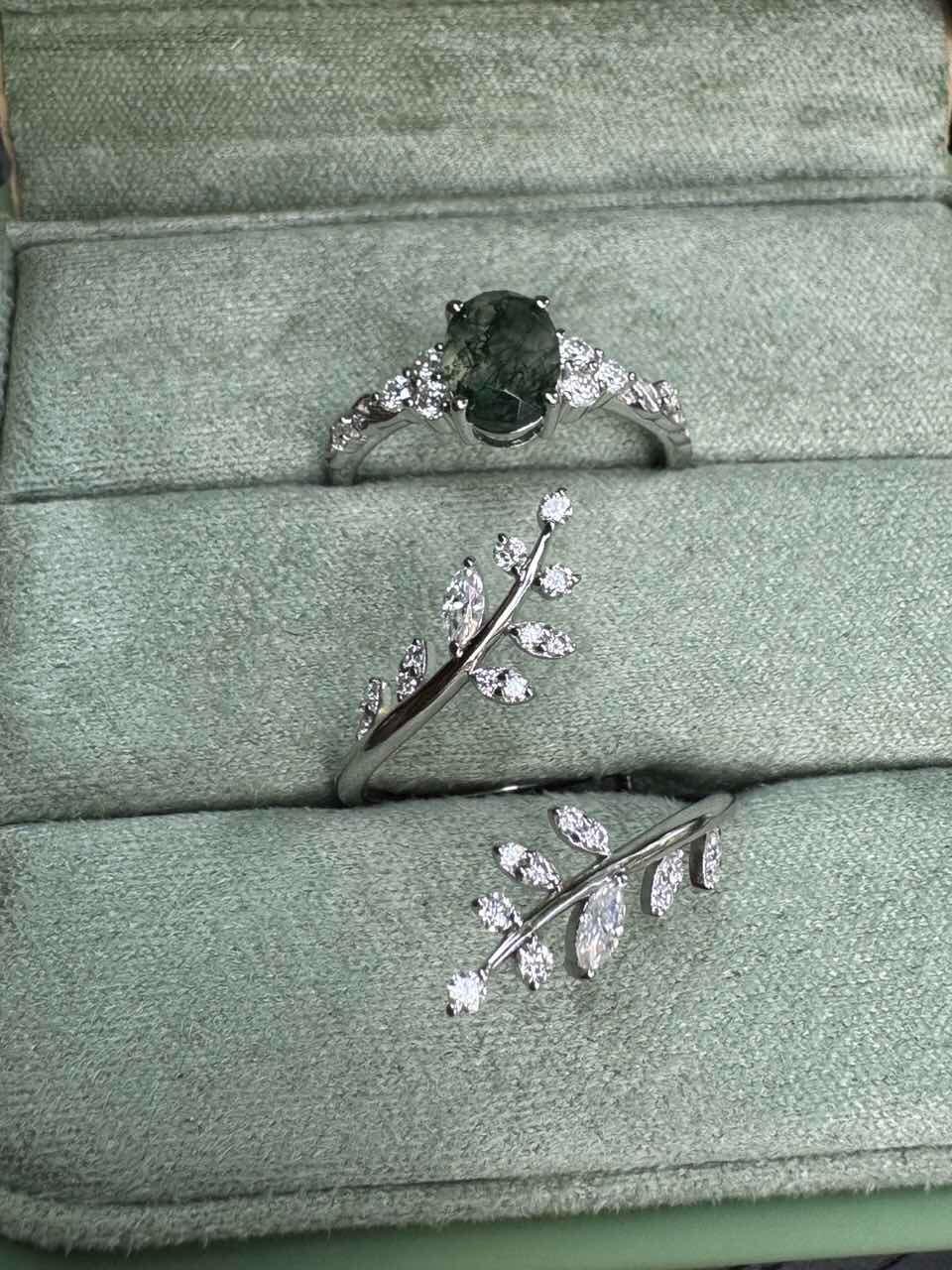 Sylvie’s Thicket | Oval Moss Agate Cluster Leafy Enhancer Bridal Set 2pcs