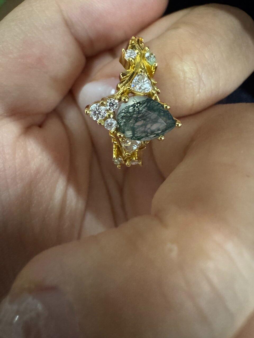 Genevieve’s Garland | Pear Moss Agate Leafy Engagement Ring