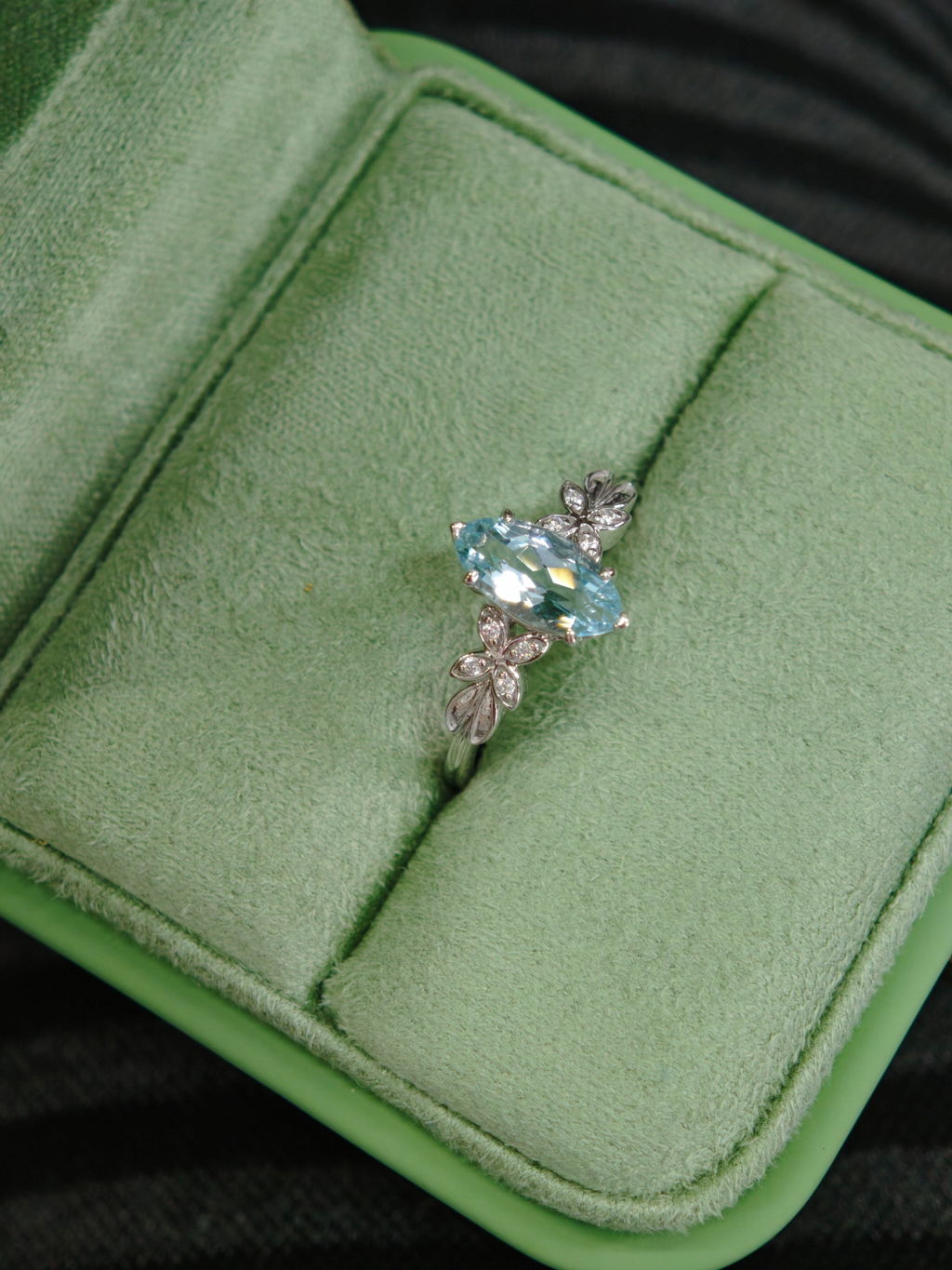 Marina’s Foliage | Marquise Blue Aquamarine Botanical Engagement Ring